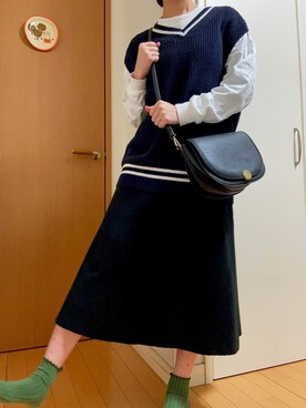 「アイテム（レッグウェア、グリーン系）」を使った、うめさん（レディース・159cm）の秋コーディネート