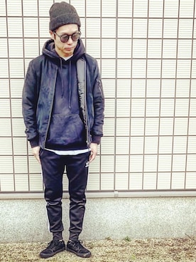「BRIXTON（ブリクストン）のアイテム（ニットキャップ/ビーニー）」を使った、SG Ryoheyさん（メンズ・163cm）の冬コーディネート
