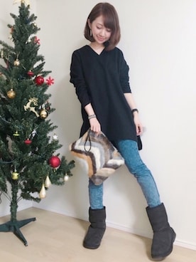 「ファークラッチ」｜「アイテム（ブーツ）」を使った、memeさん（レディース・158cm）の冬コーディネート