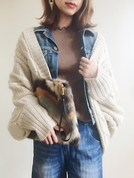 「おおぶりピアス」｜「アイテム（ニット/セーター）」を使った、memeさん（レディース・158cm）の冬コーディネート