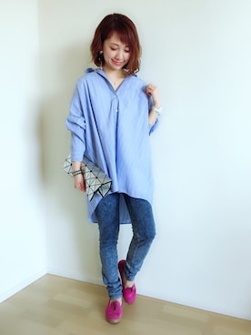 「襟抜きシャツ」｜memeさん（レディース・158cm）の春コーディネート