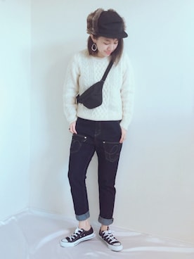 「BEAMS（ビームス）のアイテム（ピアス（両耳用））」を使った、memeさん（レディース・158cm）の冬コーディネート