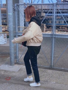 「Champion（チャンピオン）のアイテム（ブルゾン）」を使った、memeさん（レディース・158cm）の冬コーディネート