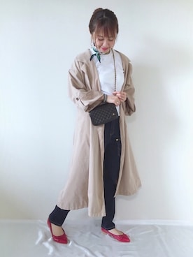 「チェーンバッグ」｜「アイテム（トレンチコート）」を使った、memeさん（レディース・158cm）の春コーディネート