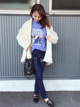 「Champion（チャンピオン）のアイテム（ノーカラージャケット）」を使った、memeさん（レディース・158cm）の冬コーディネート