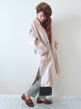 「スリット」｜「アイテム（ステンカラーコート）」を使った、memeさん（レディース・158cm）の冬コーディネート