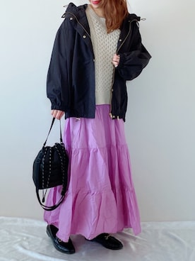 「ティアードスカート」｜「アイテム（マウンテンパーカー）」を使った、memeさん（レディース・158cm）の冬コーディネート