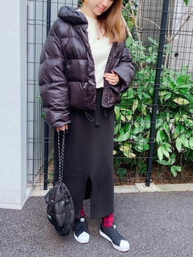 「スリット」｜「アイテム（スリッポン）」を使った、memeさん（レディース・158cm）の冬コーディネート