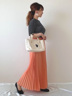 オーダー受付中 コーラルピンクマキシ丈スカートコーデ3点セット no.064