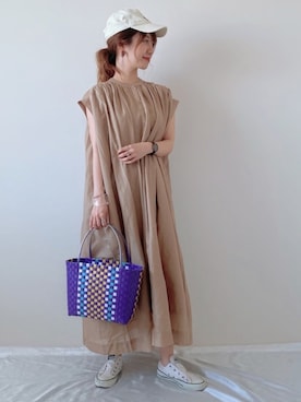 「PEANUTS（ピーナッツ）のアイテム（帽子）」を使った、memeさん（レディース・158cm）の夏コーディネート