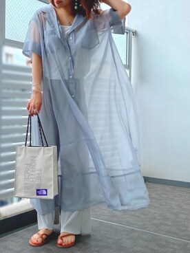 「シアーシャツワンピース」｜memeさん（レディース・158cm）の夏コーディネート