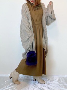 「antiqua（アンティカ）のニットカーディガン（カーディガン/ボレロ）」を使った、memeさん（レディース・158cm）の秋コーディネート