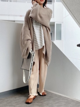 「antiqua（アンティカ）のニットカーディガン（カーディガン/ボレロ）」を使った、memeさん（レディース・158cm）の春コーディネート