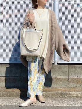 「antiqua（アンティカ）のニットカーディガン（カーディガン/ボレロ）」を使った、memeさん（レディース・158cm）の春コーディネート