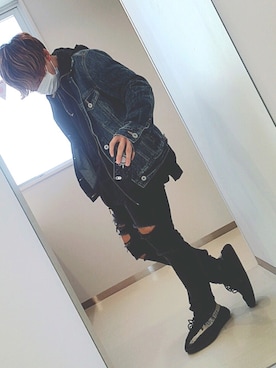 「ストリート系」｜「アイテム（デニムジャケット）」を使った、chihiroさん（メンズ・163cm）の冬コーディネート