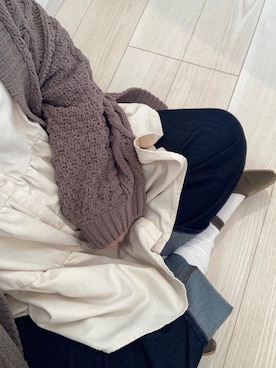 「しまむら（シマムラ）のアイテム（カーディガン/ボレロ、パープル系）」を使った、リーさん（レディース・157cm）の春コーディネート
