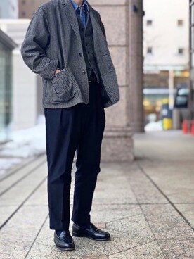 Beams Plus ハリスツイード ベストを使ったメンズ人気ファッションコーディネート Wear