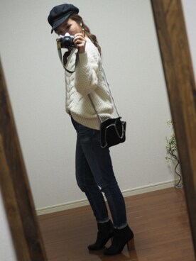 「SLOBE IENA（スローブイエナ）の3GG Vネックケーブルニット◆（ニット/セーター）」を使った、Yukiさん（レディース・157cm）の冬コーディネート