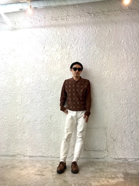 「Supreme （シュプリーム）のアイテム（ニット/セーター、ブラウン系）」を使った、Yasuhiro Tsushimaさん（メンズ・165cm）の冬コーディネート