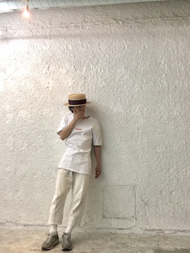 「KITH（キス）のアイテム（Tシャツ/カットソー、ホワイト系）」を使った、Yasuhiro Tsushimaさん（メンズ・165cm）の春コーディネート