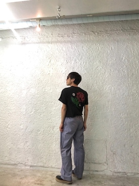 「MARGARET HOWELL（マーガレットハウエル）のアイテム（その他パンツ、ブルー系）」を使った、Yasuhiro Tsushimaさん（メンズ・165cm）の春コーディネート