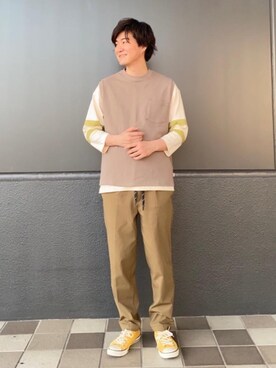 「USAコットン」｜「アイテム（スラックス）」を使った、w4v47fvさん（メンズ・175cm）の春コーディネート