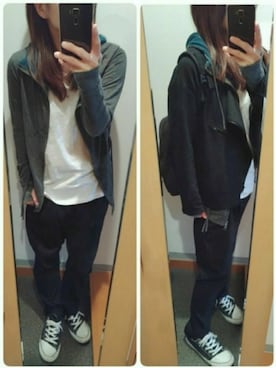 「AGOSTO（アゴスト）のアイテム（ジャケット/アウター）」を使った、lunayumiさん（レディース・161cm）の秋コーディネート