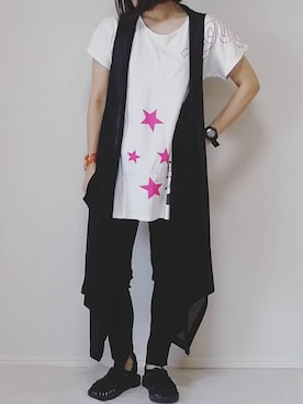 「アイテム（バングル/リストバンド、オレンジ系）」を使った、lunayumiさん（レディース・161cm）の夏コーディネート