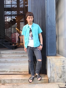 「オープンカラー」｜「アイテム（財布/小物）」を使った、HIDEさん（メンズ・172cm）の夏コーディネート
