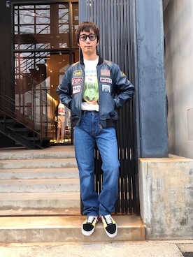 「新作」｜「アイテム（ライダースジャケット）」を使った、HIDEさん（メンズ・172cm）の秋コーディネート