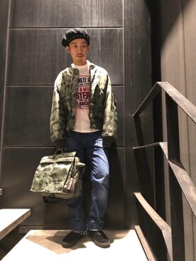 「ポーター」｜「アイテム（MA-1）」を使った、HIDEさん（メンズ・172cm）の秋コーディネート