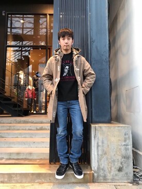 「コラボ」｜「アイテム（ダッフルコート）」を使った、HIDEさん（メンズ・172cm）の秋コーディネート