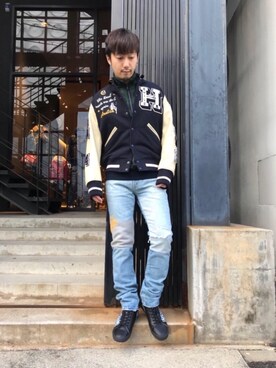 「フリース」｜「アイテム（スタジャン）」を使った、HIDEさん（メンズ・172cm）の秋コーディネート