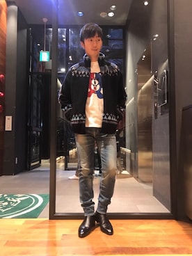 「カウチン」｜「アイテム（ブルゾン）」を使った、HIDEさん（メンズ・172cm）の冬コーディネート