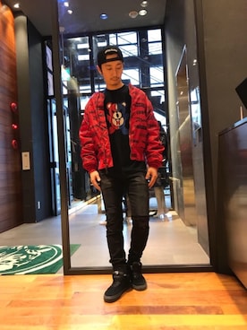 「HYSTERIC GLAMOUR（ヒステリックグラマー）のアイテム（MA-1）」を使った、HIDEさん（メンズ・172cm）の冬コーディネート