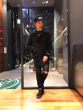 「トレーナー」｜「アイテム（ピーコート）」を使った、HIDEさん（メンズ・172cm）の冬コーディネート