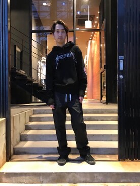 「HYSTERIC GLAMOUR（ヒステリックグラマー）のMETAL LOGO プリント パーカー（パーカー）」を使った、HIDEさん（メンズ・172cm）の冬コーディネート