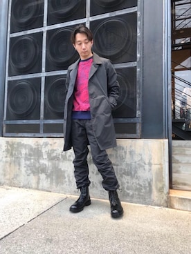 「hystericglamour」｜「アイテム（チェスターコート）」を使った、HIDEさん（メンズ・172cm）の春コーディネート