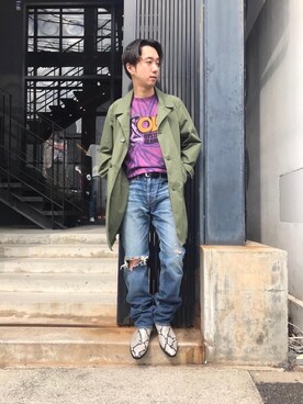 「hystericglamour」｜「アイテム（チェスターコート）」を使った、HIDEさん（メンズ・172cm）の春コーディネート