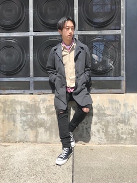 「hystericglamour」｜「アイテム（チェスターコート）」を使った、HIDEさん（メンズ・172cm）の春コーディネート