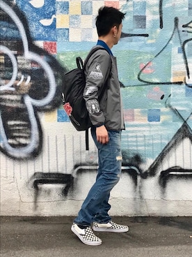 「雨」｜「アイテム（ブルゾン）」を使った、HIDEさん（メンズ・172cm）の春コーディネート