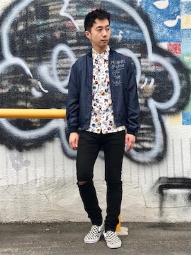 「半袖シャツ」｜「アイテム（ブルゾン）」を使った、HIDEさん（メンズ・172cm）の春コーディネート