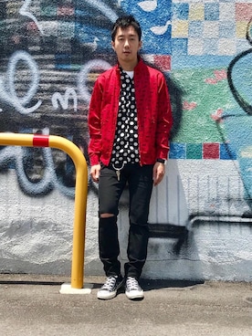 「半袖シャツ」｜「アイテム（ブルゾン）」を使った、HIDEさん（メンズ・172cm）の夏コーディネート