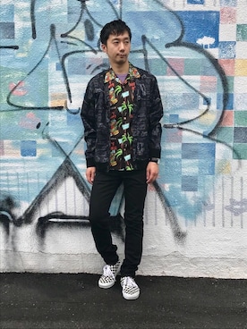 「アロハシャツ」｜「アイテム（ブルゾン）」を使った、HIDEさん（メンズ・172cm）の夏コーディネート