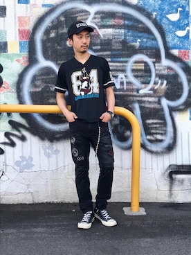 「スタッズベルト」｜「アイテム（アクセサリー）」を使った、HIDEさん（メンズ・172cm）の夏コーディネート