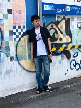 「オープンカラー」｜「アイテム（アクセサリー）」を使った、HIDEさん（メンズ・172cm）の夏コーディネート