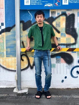 「オープンカラー」｜「アイテム（アクセサリー）」を使った、HIDEさん（メンズ・172cm）の夏コーディネート