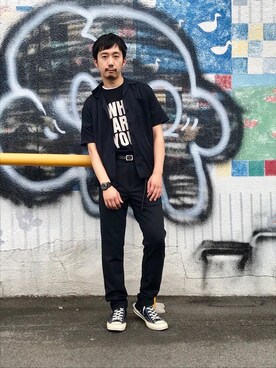 「スタッズベルト」｜「アイテム（スラックス）」を使った、HIDEさん（メンズ・172cm）の夏コーディネート