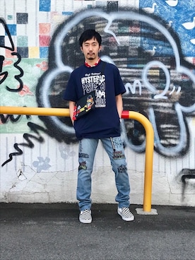 「スタッズベルト」｜「アイテム（バッグ）」を使った、HIDEさん（メンズ・172cm）の夏コーディネート