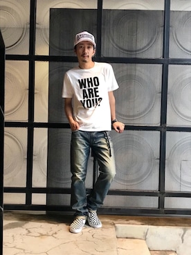 「スタッズベルト」｜「アイテム（帽子）」を使った、HIDEさん（メンズ・172cm）の夏コーディネート